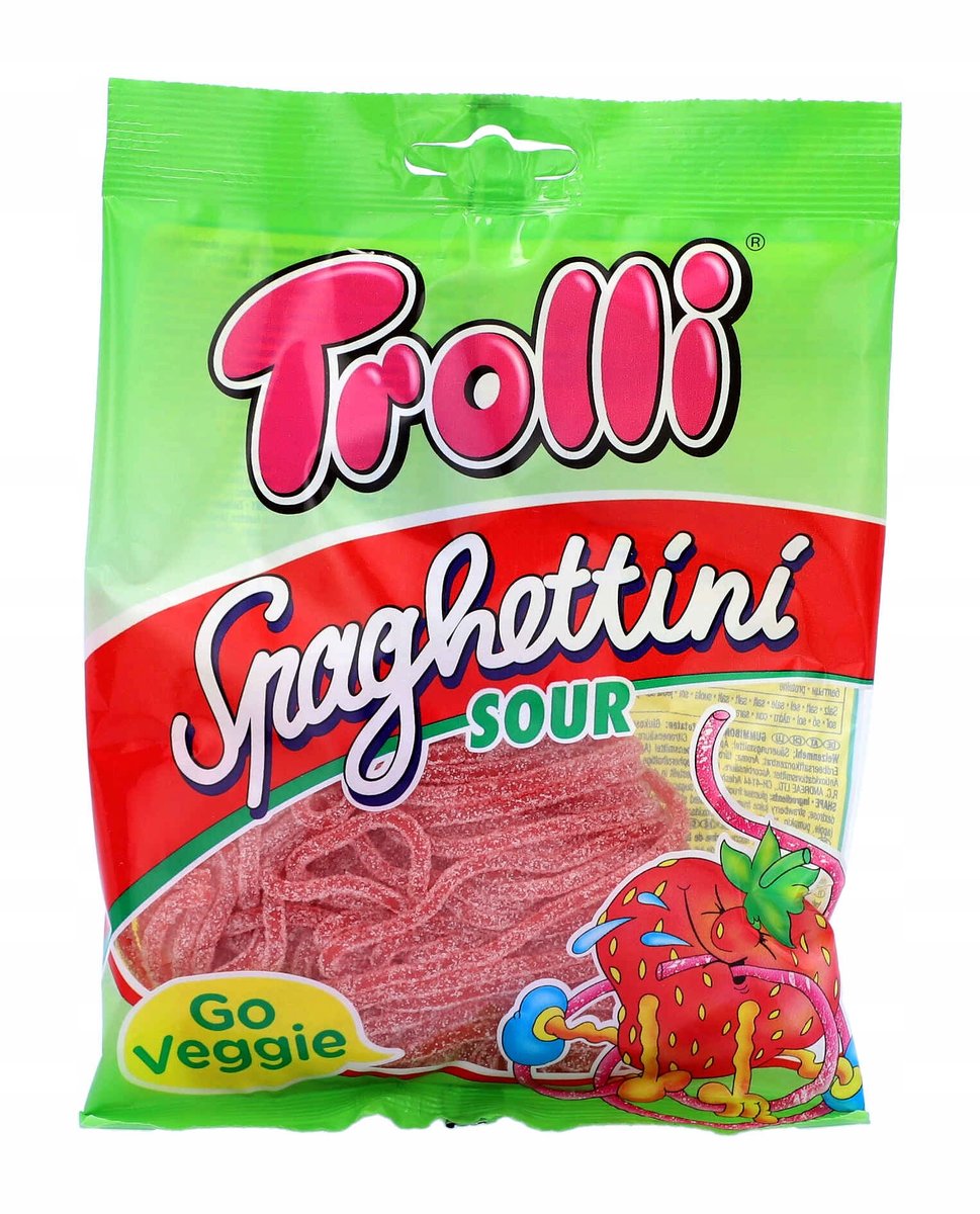 Trolli, żelki owocowe Spaghettini, kwaśna truskawka, 100g