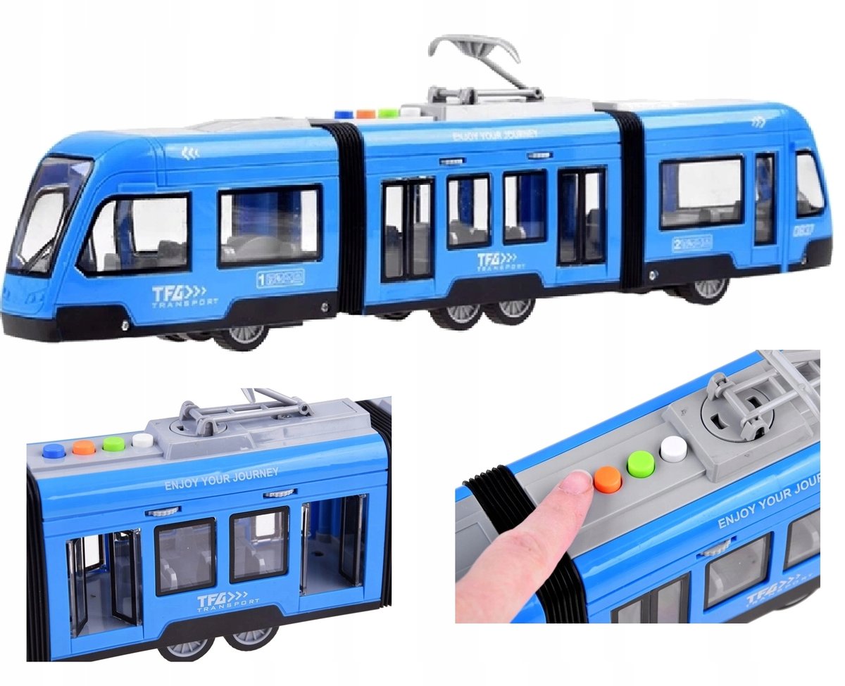 TRAMWAJ Z NAPĘDEM ŚWIECI OTWIERANE DRZWI DŹWIĘKI