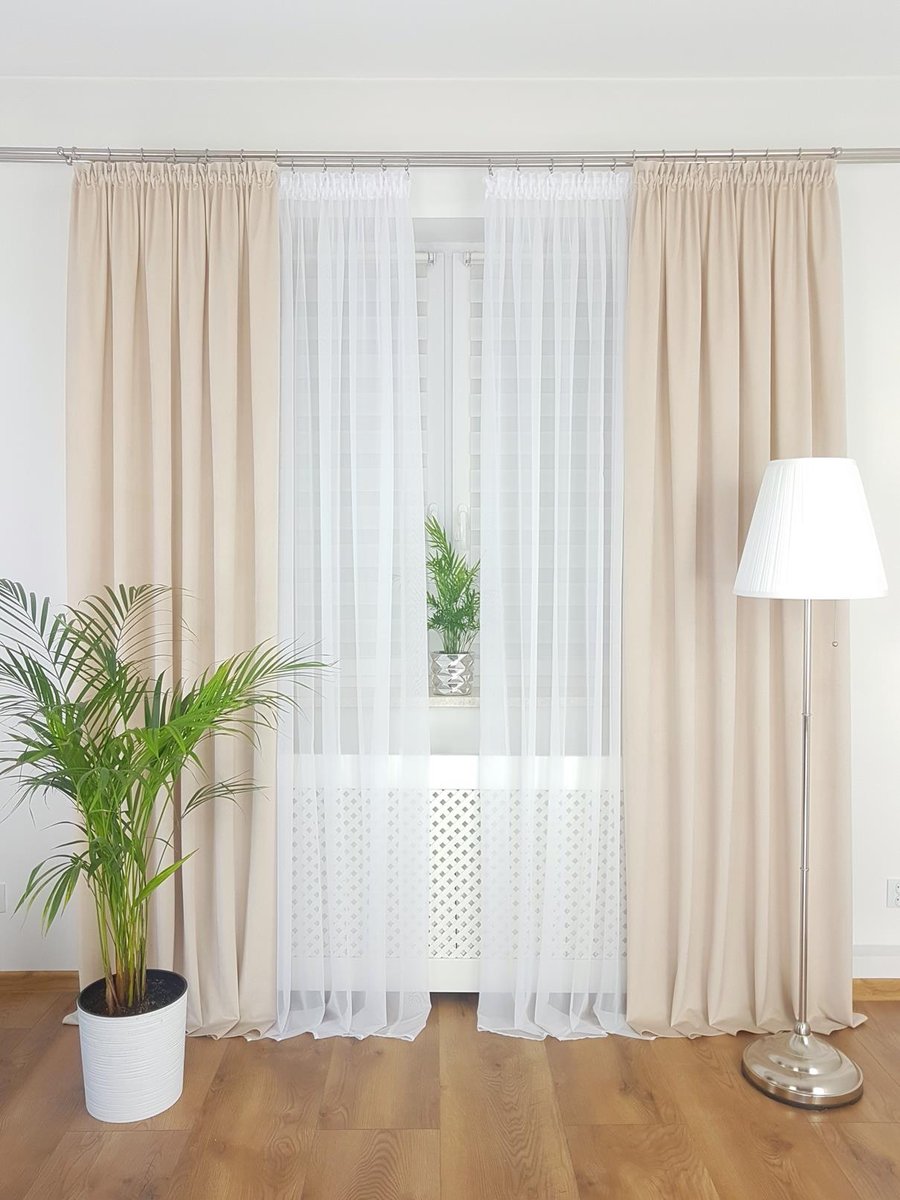 Zasłona welurowa na taśmie - kremowa, zasłona dekoracyjna do salonu pastelowa