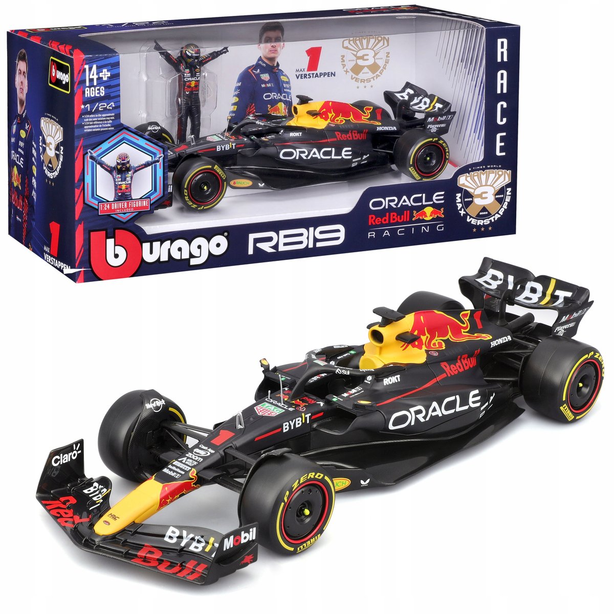 BOLID F1 Red Bull RB19 FIGURKA MAX VERSTAPPEN 1:24 MODEL BBURAGO 18-28036
