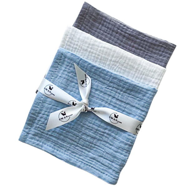Pieluszki muślinowe 30x30 - szara + biała + niebieska, SwanStore