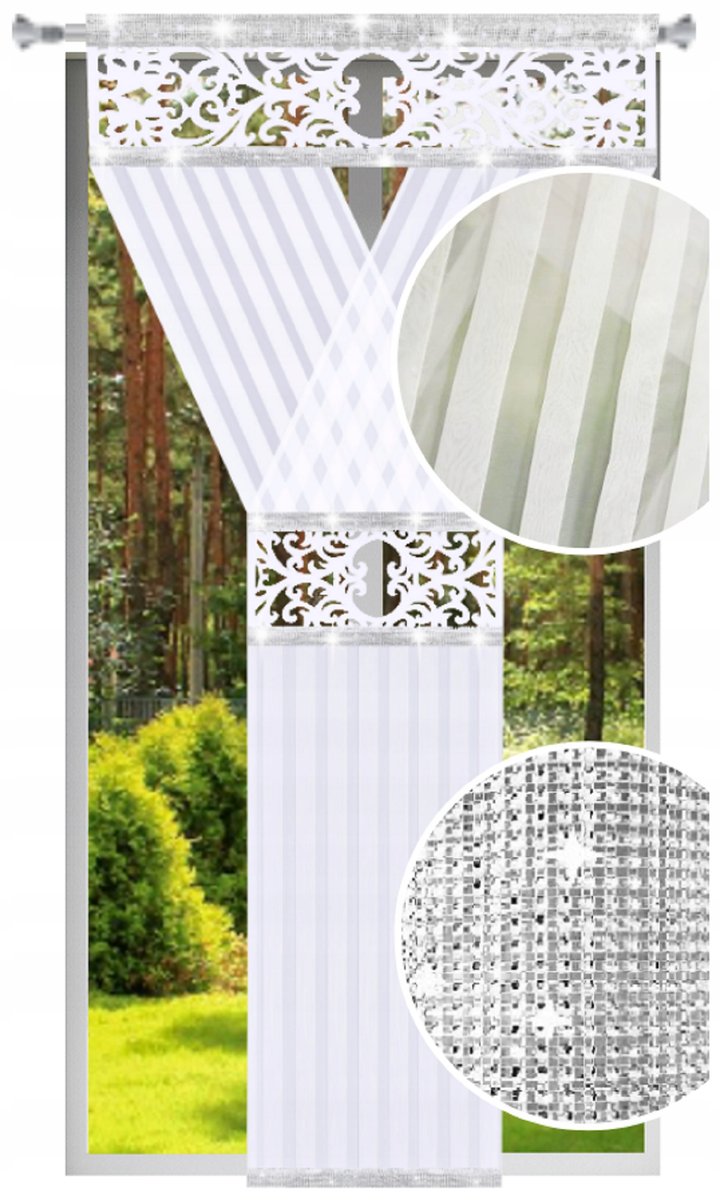 Firana gotowa Ażur 250x120 Panel z cyrkoniami filc do salonu firany długa