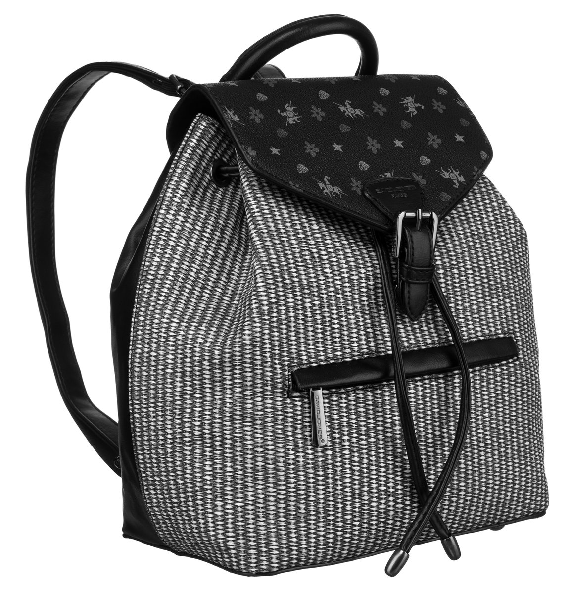 DAVID JONES Plecak damski czarny miejski duży ze skóry ekologicznej i tkaniny funkcjonalny i pojemny kieszonki mieści a4