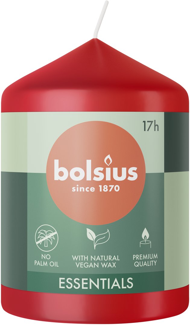 Świeca pieńkowa walec BOLSIUS Essentials 17H 8CM DELIKATNA CZERWIEŃ