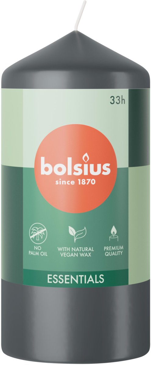 Świeca pieńkowa walec BOLSIUS Essentials 33H 12CM BURZOWY SZARY