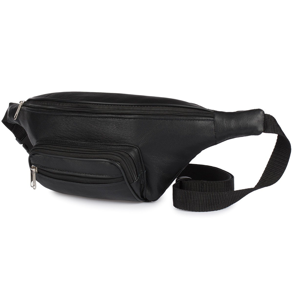 Saszetka Męska Skórzana Biodrówka Na Pas Nerka Ze Skóry Naturalnej Czarna F52 : Kolory - Czarny