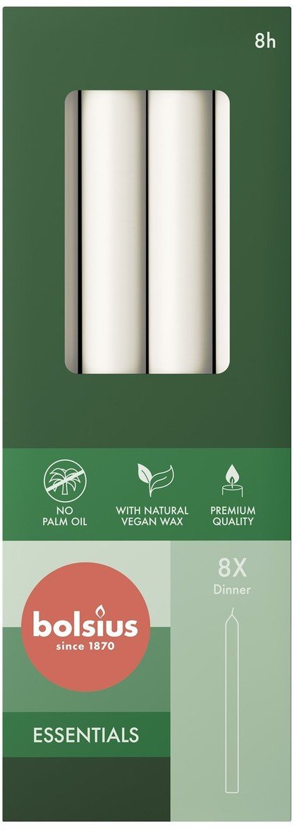 Świeca stołowa BOLSIUS Essentials 8H 23CM 8szt. MROŹNA BIEL