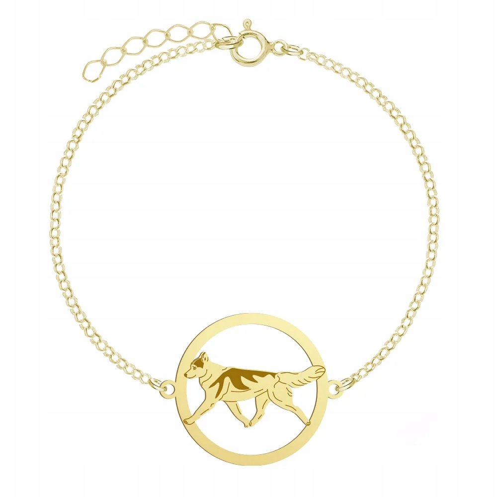 Bransoletka Złota z psem Husky Syberyjski 925 Prezent DEDYKACJA GRAWER