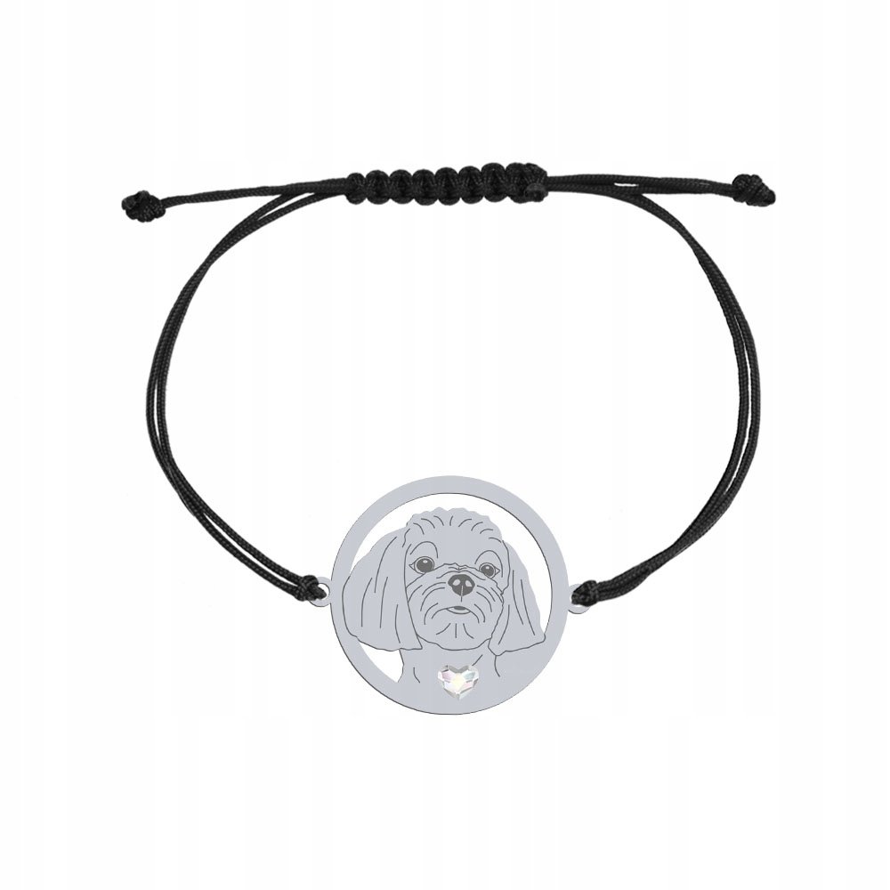 Bransoletka Srebrna z psem Maltańczyk 925 sznurek Prezent Biżuteria GRAWER