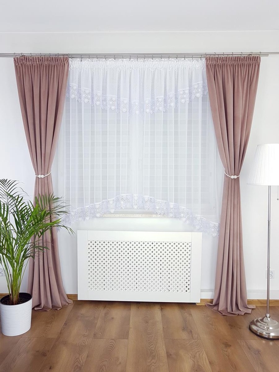 Firana z gipiurą w białe serca, nowoczesne firanki do pokoju