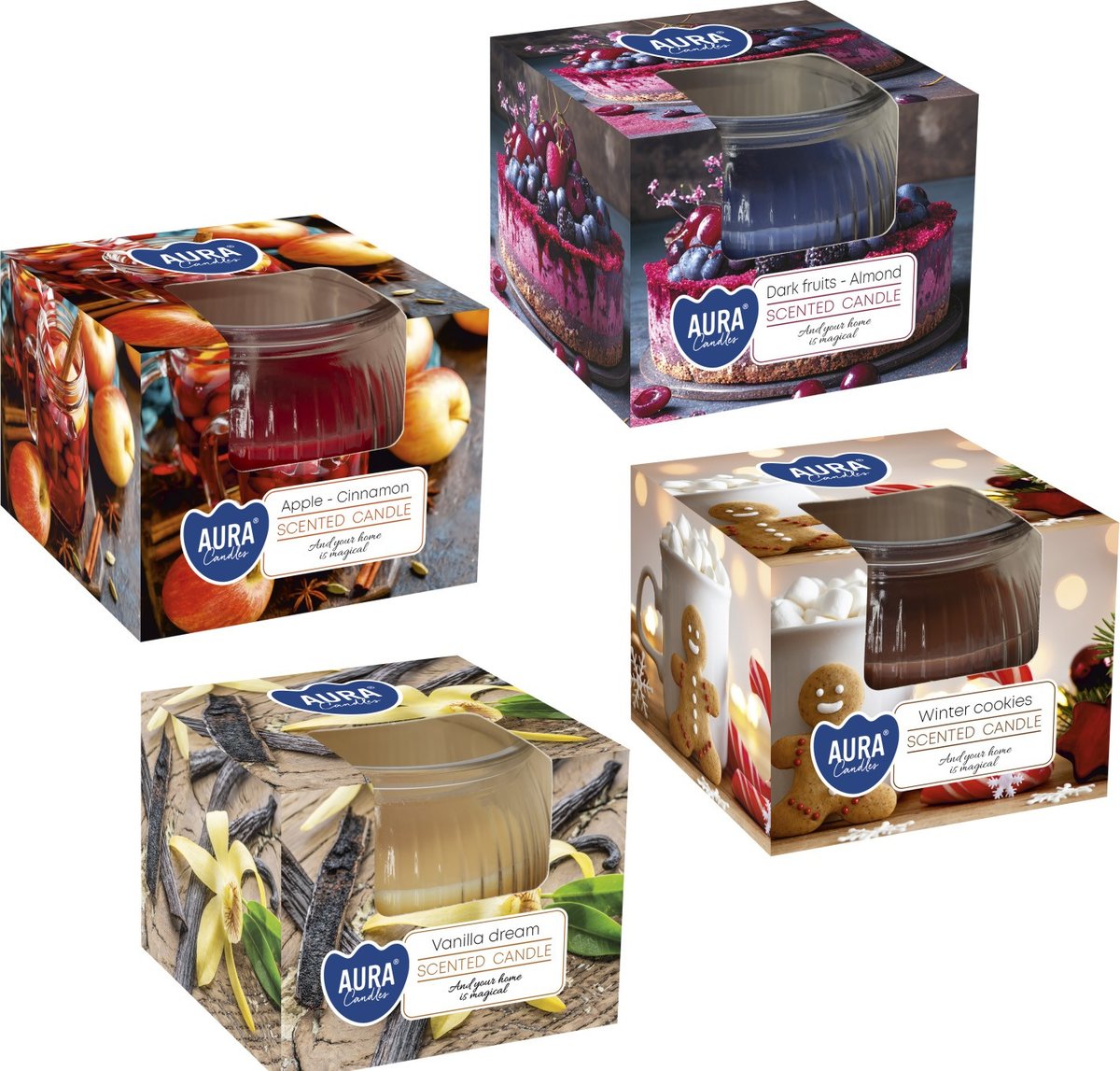 ZESTAW Świeca zapachowa w szkle BISPOL Aura 18H MIX 