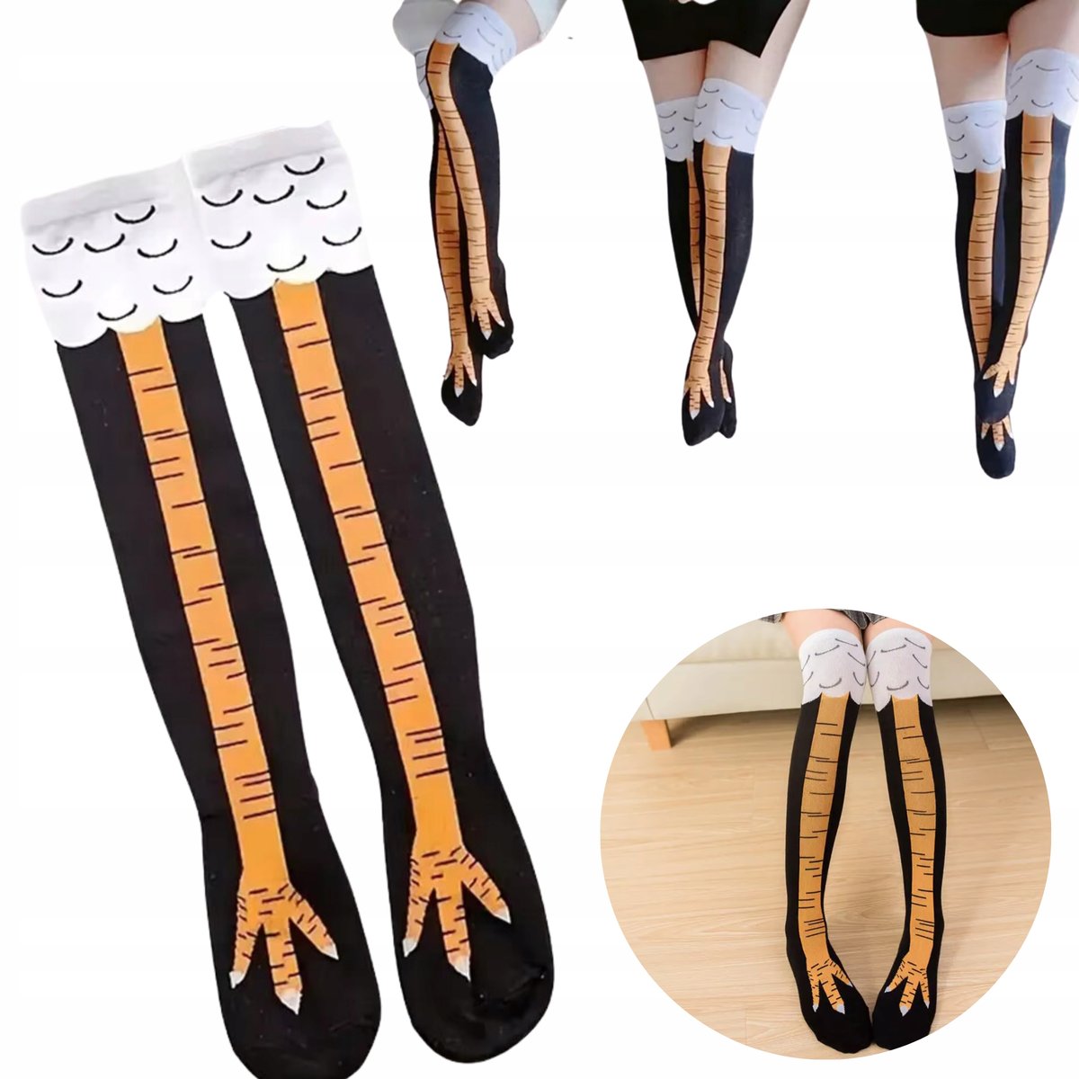 ZAKOLANÓWKI KURZE ŁAPKI Skarpetki długie nogi kurczak zabawny prezent 35-40