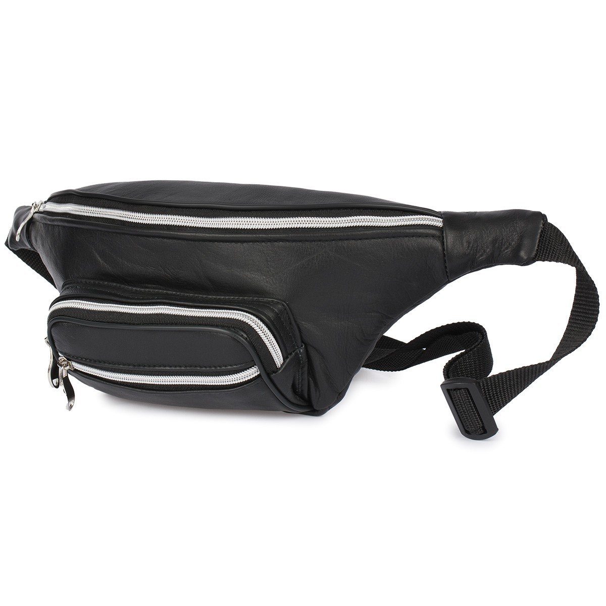 Saszetka Męska Skórzana Biodrówka Na Pas Nerka Ze Skóry Naturalnej Czarna F45 : Kolory - Czarny