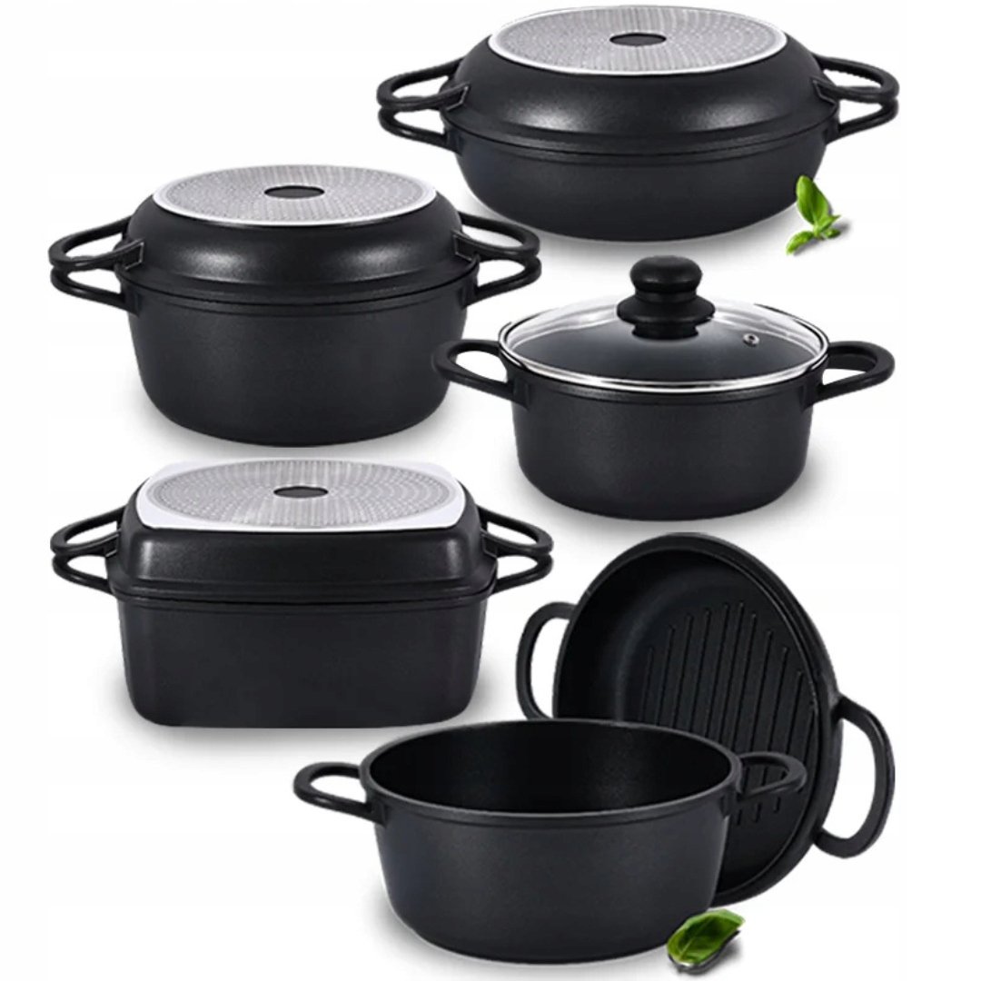ZESTAW GARNKÓW ALUMINIOWYCH POWŁOKA NON-STICK 10 ELEMENTÓW 2w1 GARNKI