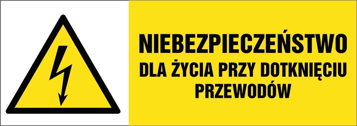 Naklejka pozioma: Niebezp. dla życia przy dotknięciu przewodów 21x60cm