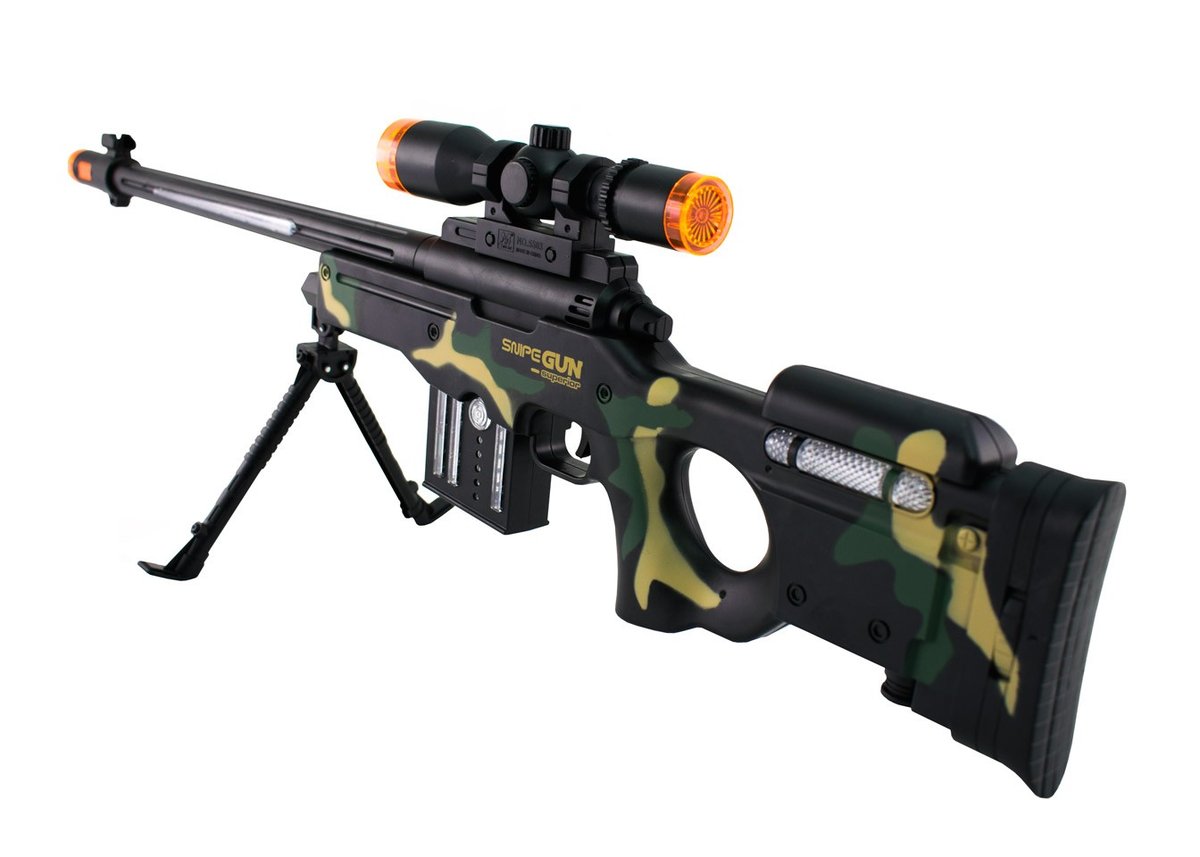 Duży karabi snajperski moro z efektami światło dźwięk