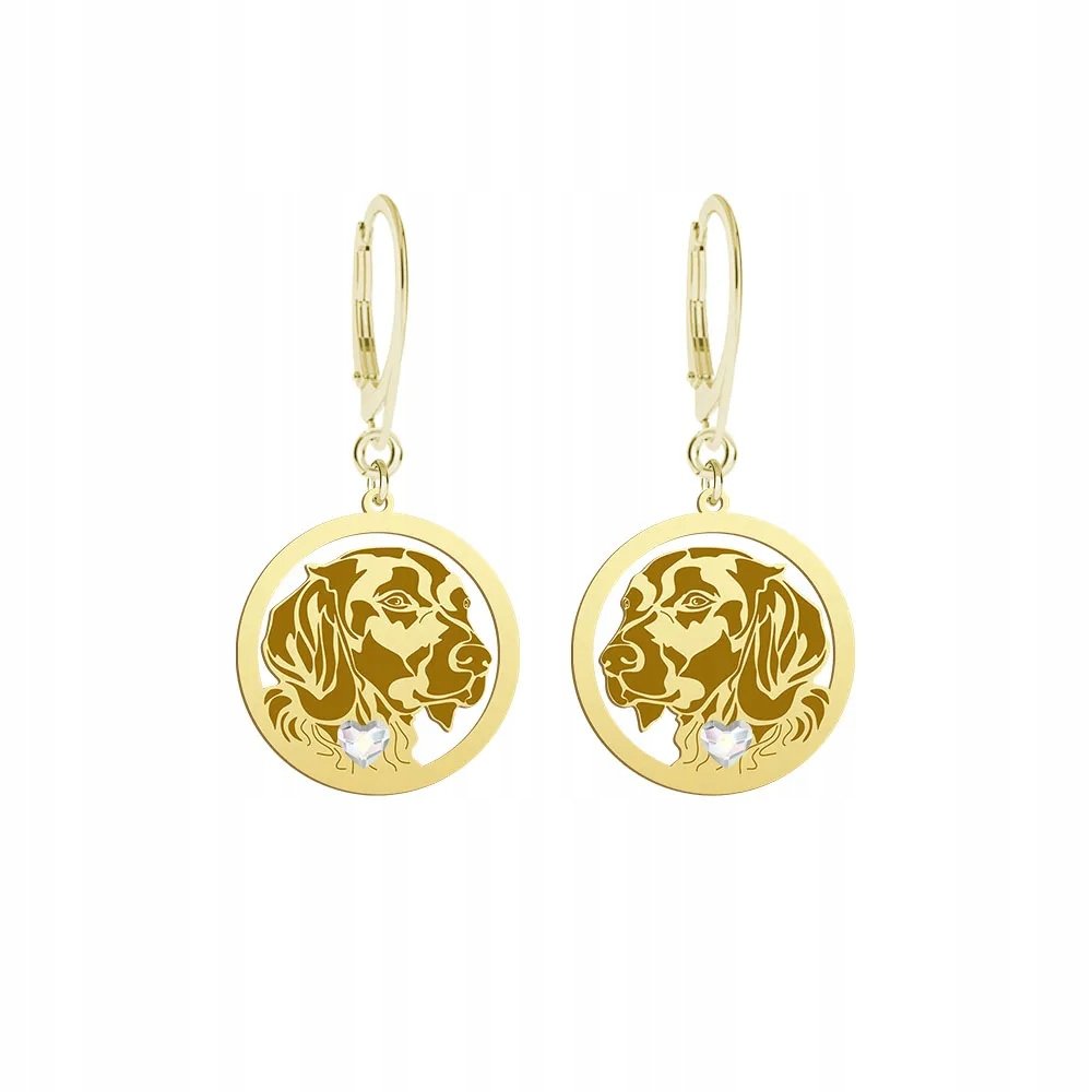 Kolczyki Złote z psem Mały Münsterländer 925 Prezent dla Kobiety GRAWER