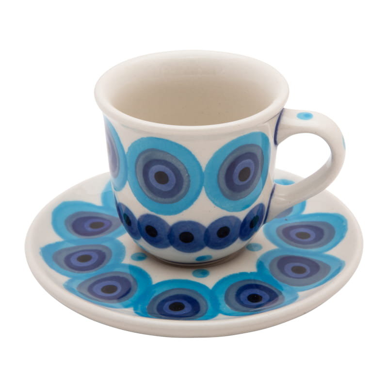 FILIŻANKA do espresso 60 ml ze spodkiem KROPKI - Ceramika Artystyczna Bolesławiec