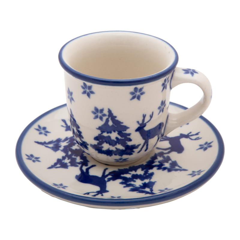 FILIŻANKA do espresso 60 ml ze spodkiem - Dekoracja RENIFERY na Święta- Ceramika Artystyczna Bolesławiec