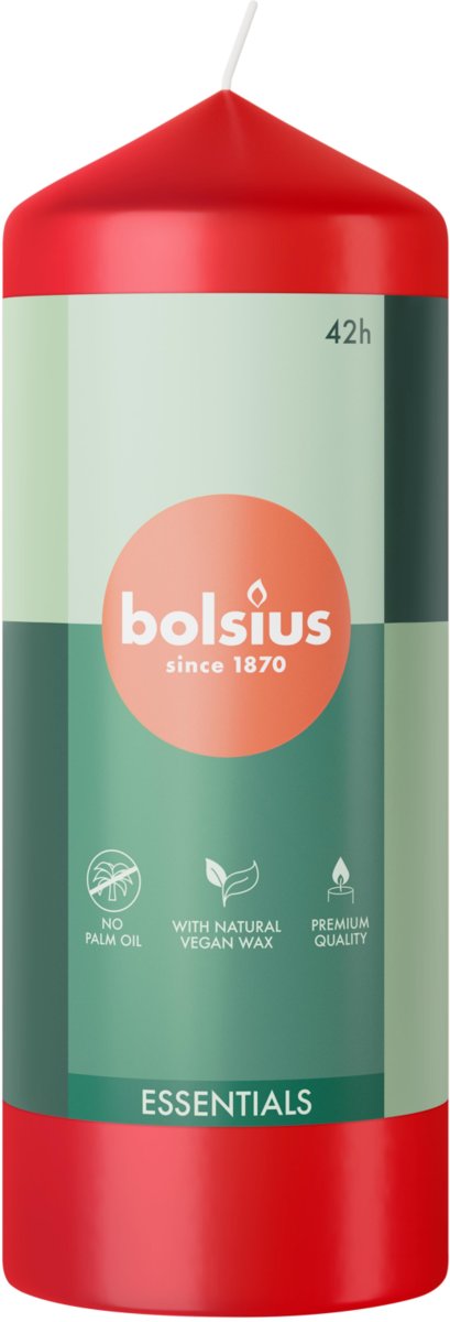 Świeca pieńkowa walec BOLSIUS Essentials 42H 15CM DELIKATNA CZERWIEŃ