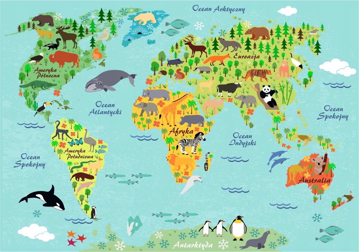 MAPA ŚWIATA Naklejka na ścianę ścienna dla chłopaka dziewczynki kolorowa