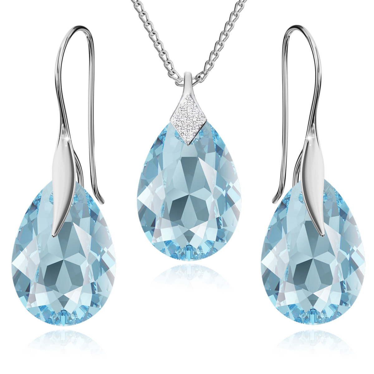 Komplet Biżuterii Srebrnej 925 Kryształy Krople Piękny Zestaw Ślubny Rocznica Prezent Dla Kobiety Mamy Dziewczyny Walentynki Święta Imieniny Urodzin..
