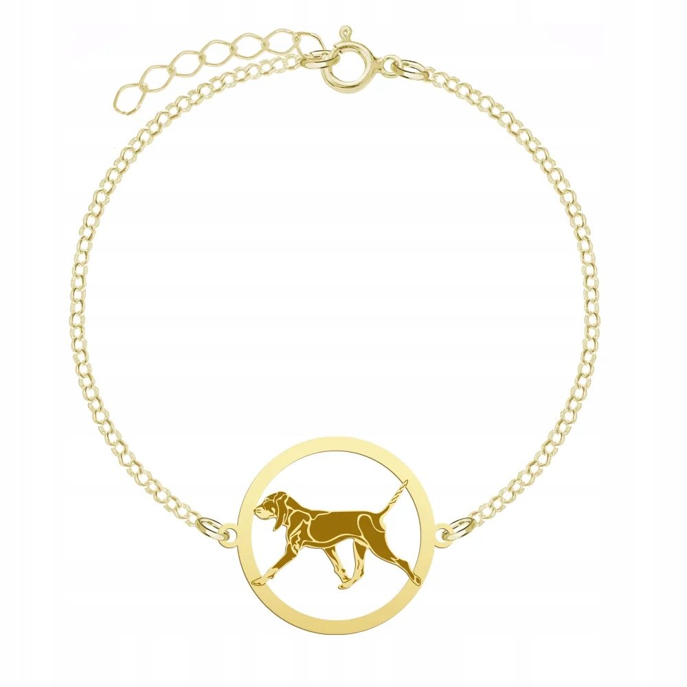 Bransoletka Złota z Petit Bleu de Gascogne 925 Prezent Łańcuszek GRAWER