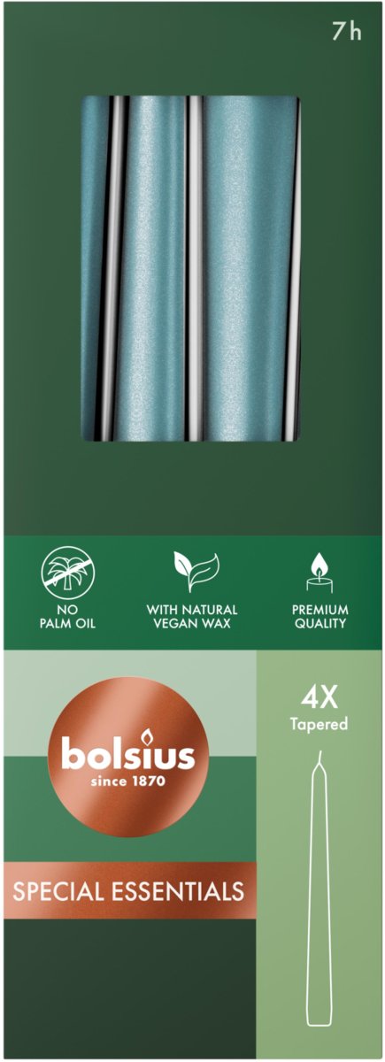 Świeca stołowa stożek szpica BOLSIUS Special Essentials 7H 24,5CM 4szt. METALICZNY NIEBIESKI
