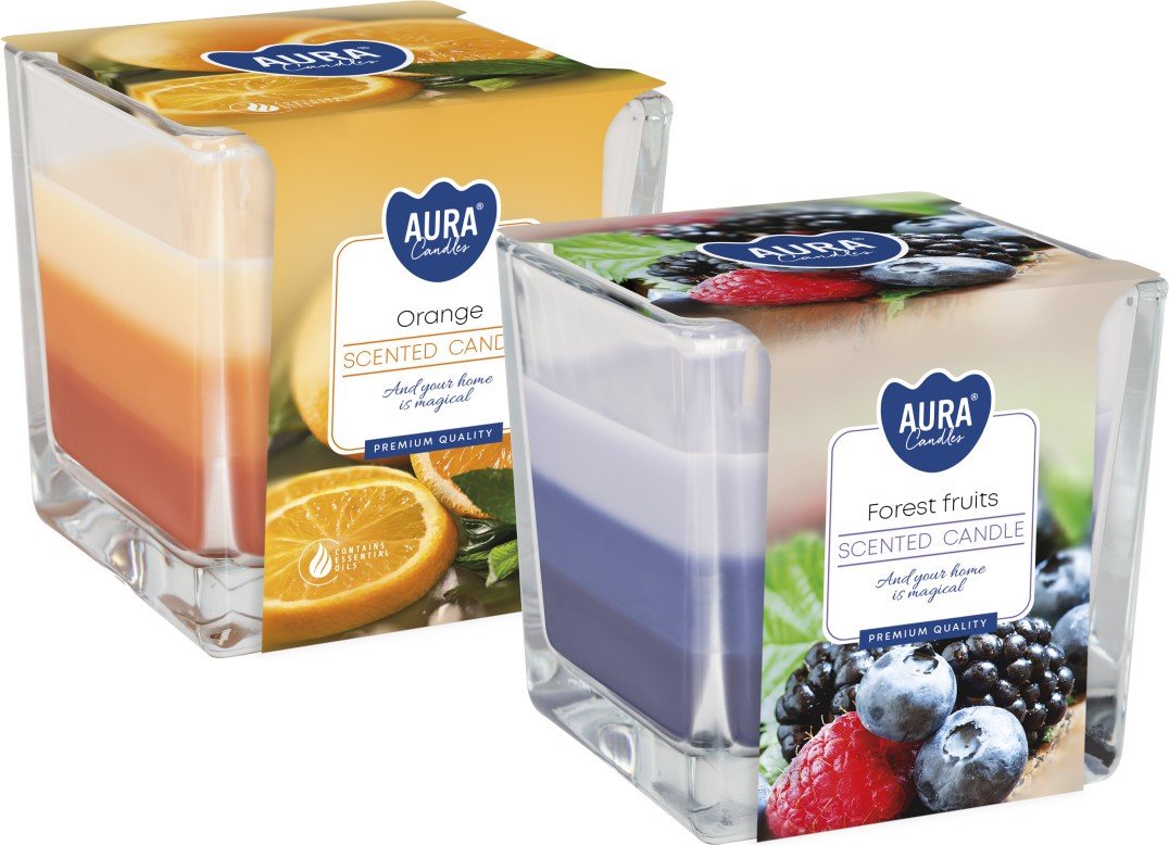 ZESTAW Świeca zapachowa w szkle trójkolorowa BISPOL Aura 32H MIX 