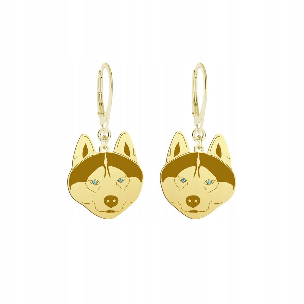 Kolczyki Złote z psem Siberian Husky 925 Biżuteria Kobieta GRAWER