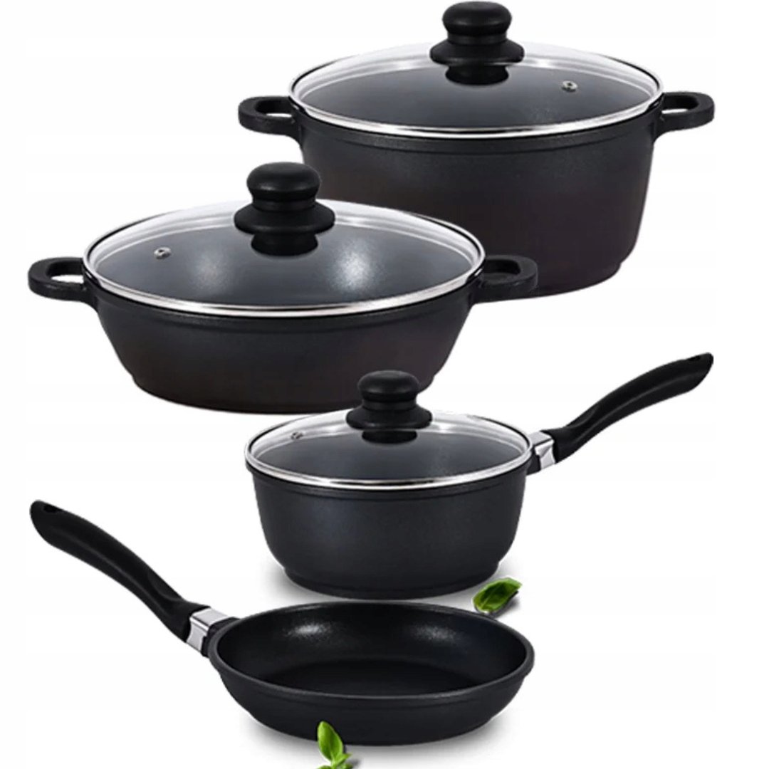 ZESTAW GARNKÓW ALUMINIOWYCH POWŁOKA NON-STICK 7 ELEMENTÓW GARNKI PATELNIA