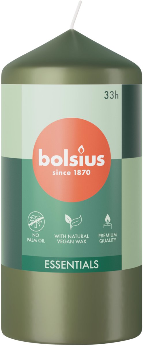 Świeca pieńkowa walec BOLSIUS Essentials 33H 12CM ZIELONA OLIWKA