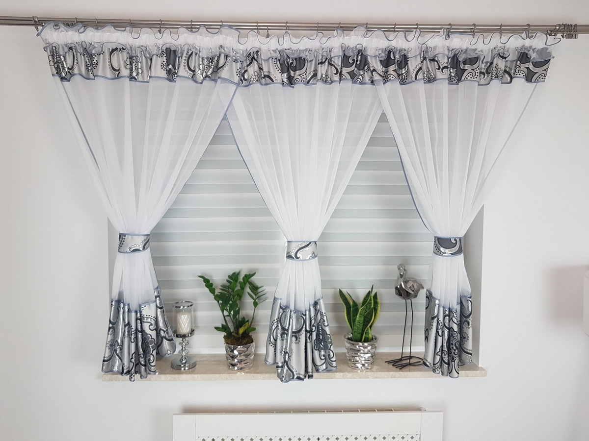 Firana gotowa “kokony” szara, nowoczesne firany do salonu