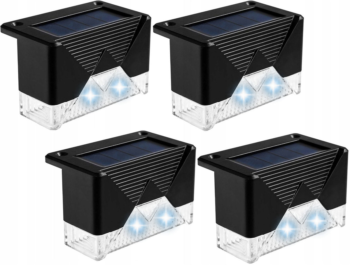 Zestaw Lampki Solarne 2xLED Taras Schody Płotki Ogrodowe Biały Zimny 4szt