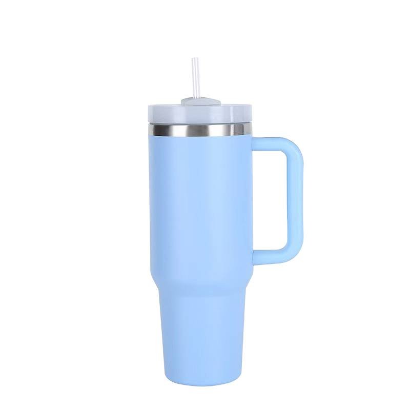 Kubek Termiczny Ze Słomką 1200 Ml Uchwyt Duży Pojemny Termos Błękitny