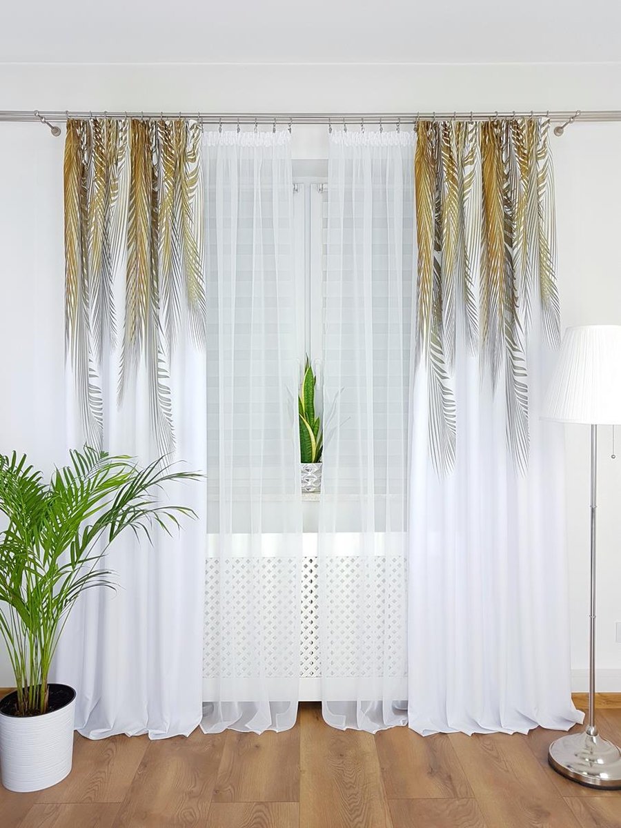 Zasłona Gotowa w zielone liście, zasłona w modne liście