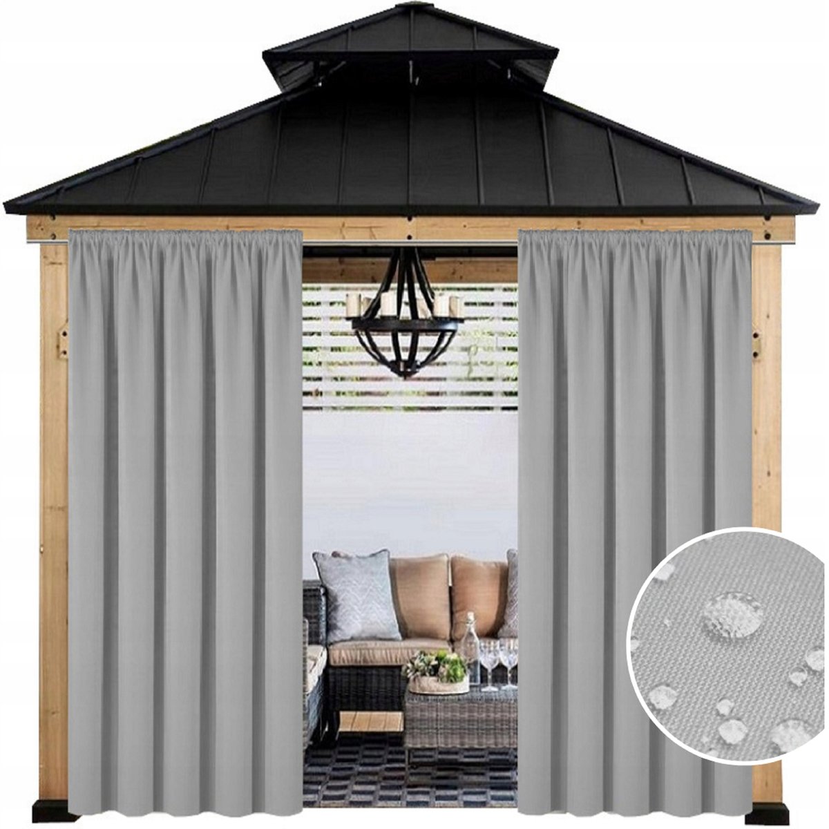 ZASŁONY WODOODPORNE OGRODOWE 155x230 NA TARAS ZASŁONA Z TUNELEM ZEWNĘTRZNA