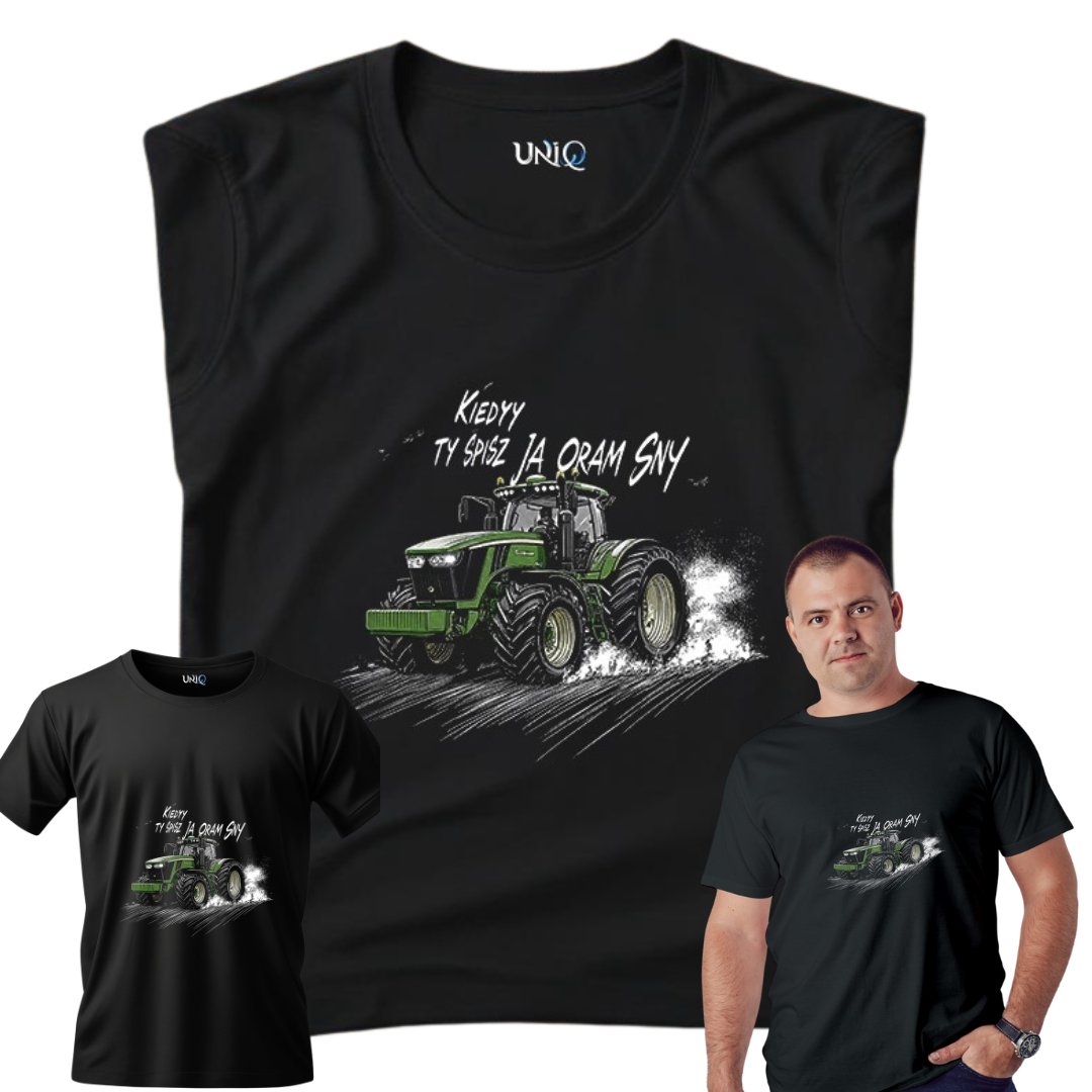 Męska koszulka JOHN DEERE TRAKTOR czarny T-SHIRT z nadrukiem BAWEŁNA XL