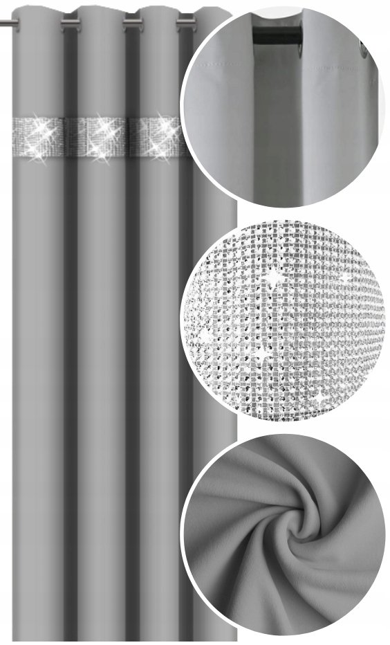 ZASŁONA GOTOWA Z CYRKONIAMI 145x220 NA PRZELOTKACH ZASŁONY GLAMOUR DO SALON
