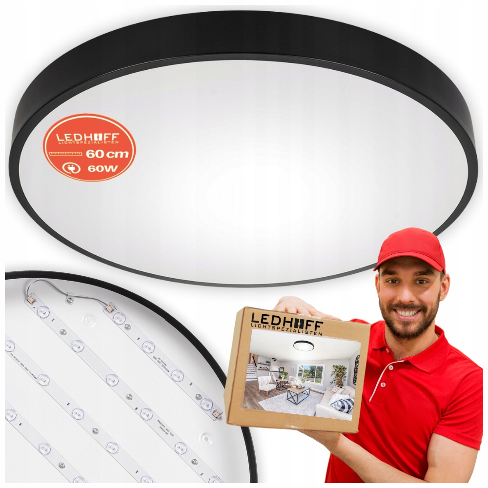 Plafon Led Lampa sufitowa natynkowa Duża 60CM Okrągła Czarna do pokoju 60W