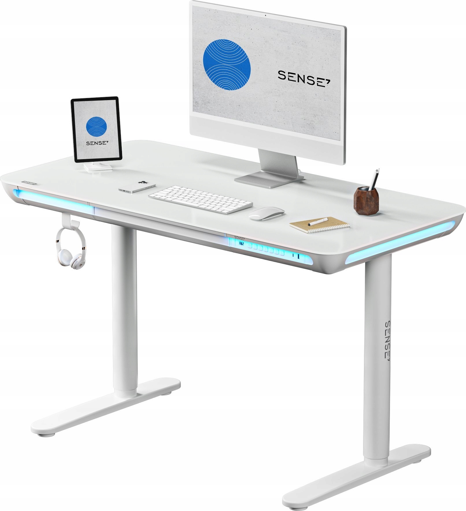 Biurko Elektryczne Regulowane do 118cm Sense7 Szklany Blat 120x60cm Led