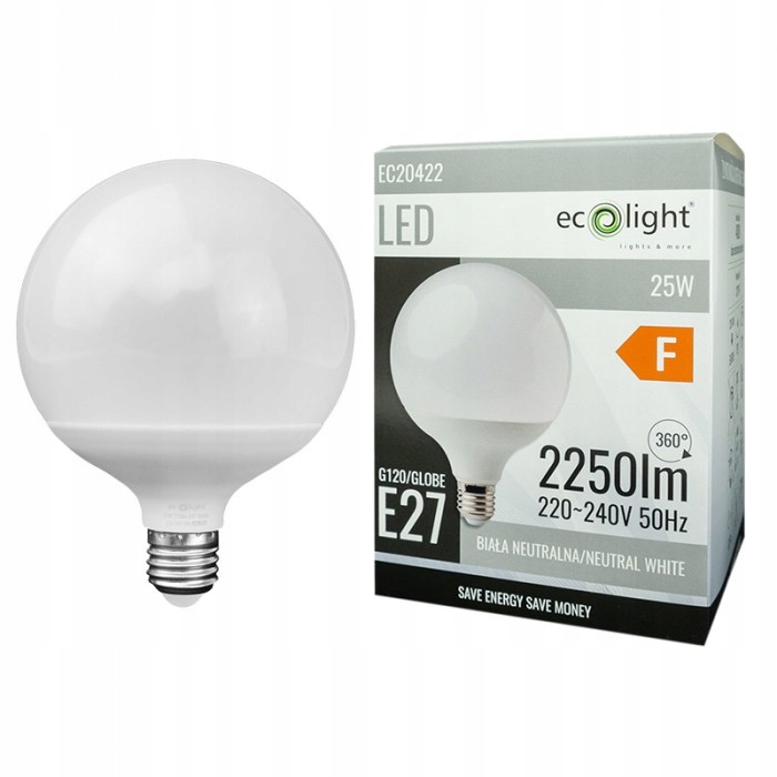 Żarówka Led E27 25W 4000K 2250lm G120 Duża Energooszczędna