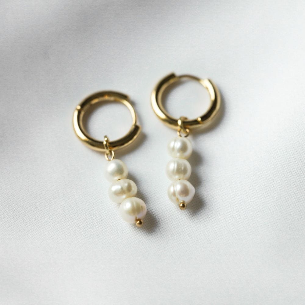 Kolczyki perły wiszące złote ze stali chirurgicznej