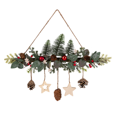 Gałązka dekoracyjna z wiszącymi szyszkami i gwiazdami 50 x 45 cm
