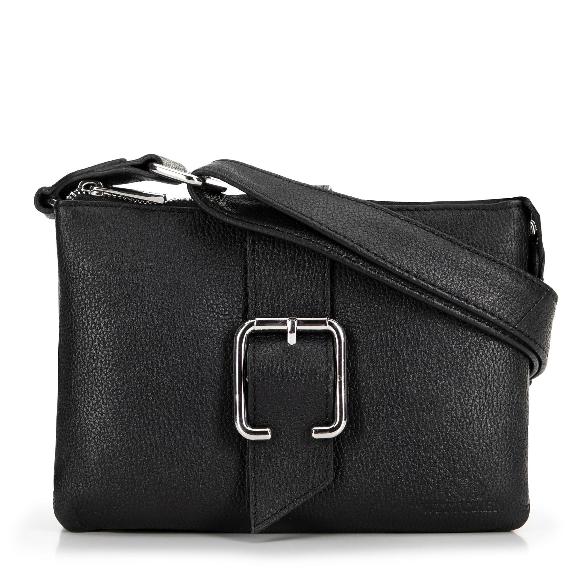 Damska crossbody ze skóry z klamrą czarna