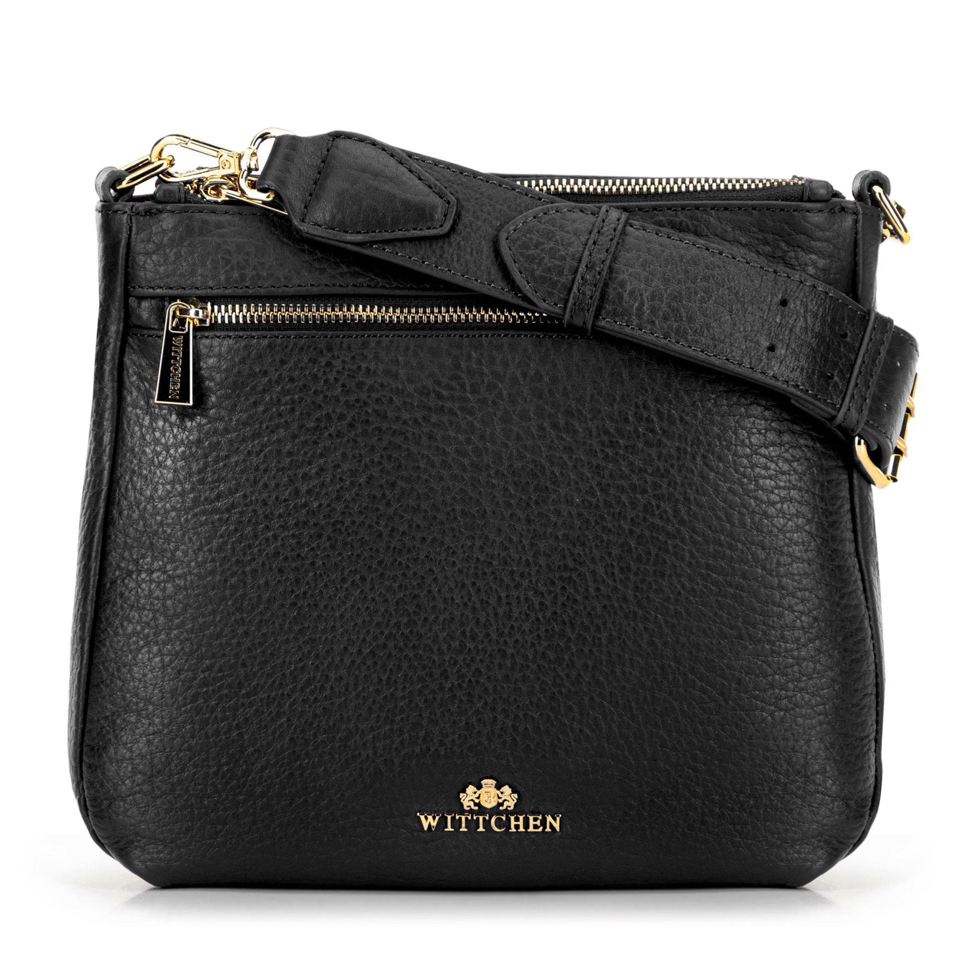 Skórzana damska crossbody z szerokim paskiem czarna