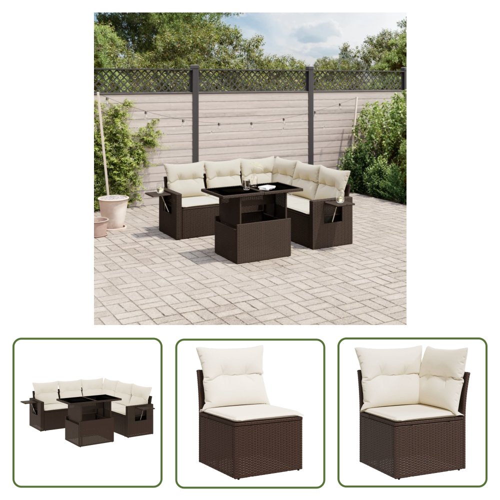 The Living Store 6-cz. zestaw wypoczynkowy do ogrodu - z poduszkami - brązowy - Sofa Ogrodowa