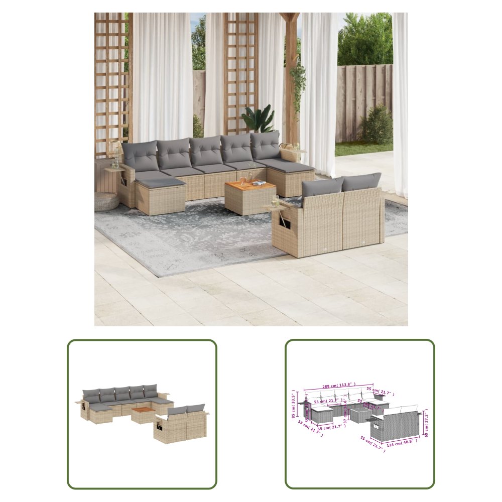 The Living Store 10-cz. zestaw mebli ogrodowych z poduszkami - mieszany beż - Sofa Ogrodowa