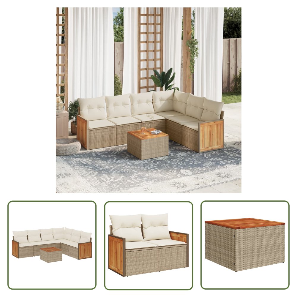 The Living Store 7-cz. zestaw wypoczynkowy do ogrodu - z poduszkami - beżowy - Sofa Ogrodowa