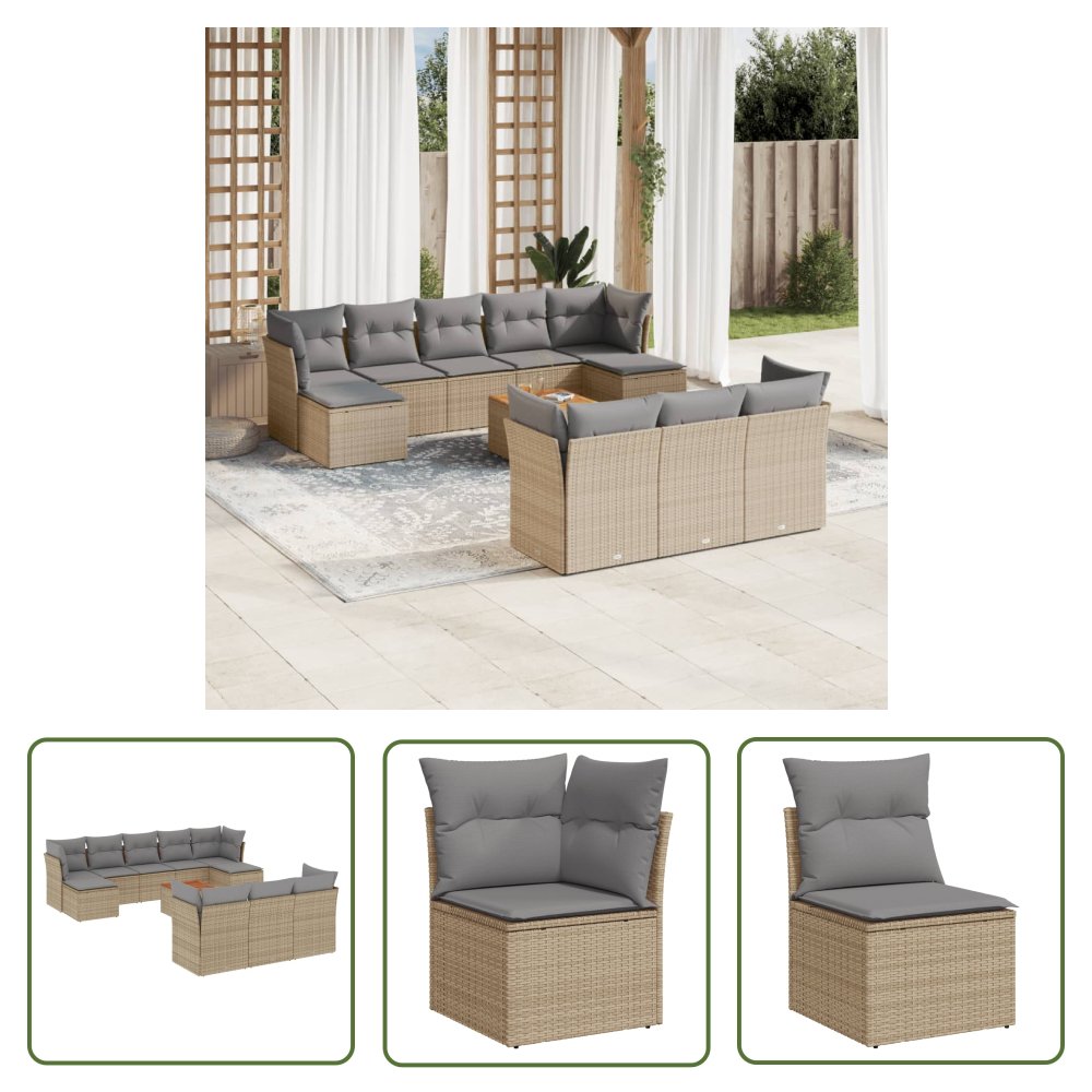 The Living Store 11-cz. zestaw mebli ogrodowych z poduszkami - mieszany beż - Sofa Ogrodowa